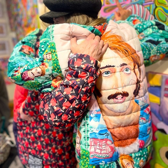 Nicolas Cage Raising Arizona Trippy Cactus Puffer - 80s Coen Bros Pop Art Jacket - Picture 4 of 17